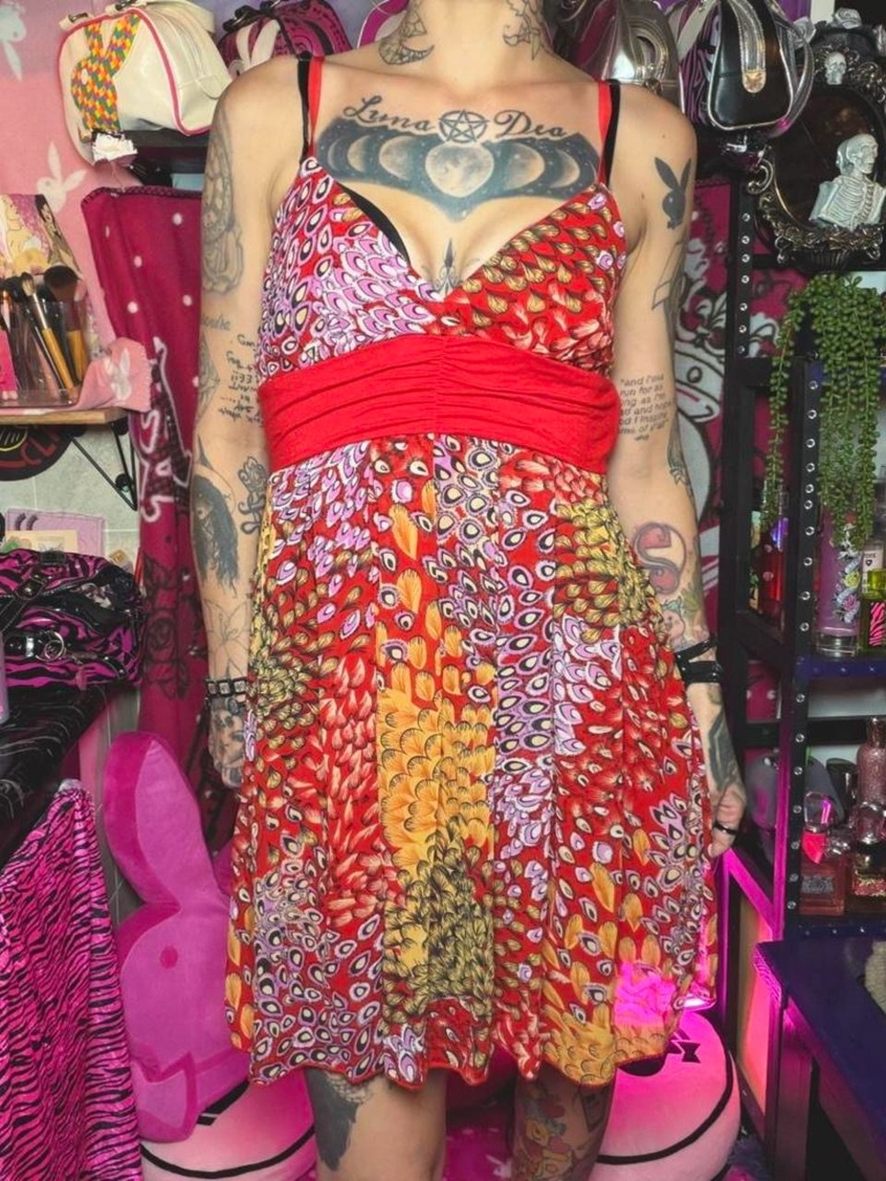 Vintage Forever 21 Peacock Mini Summer Dress Size Small